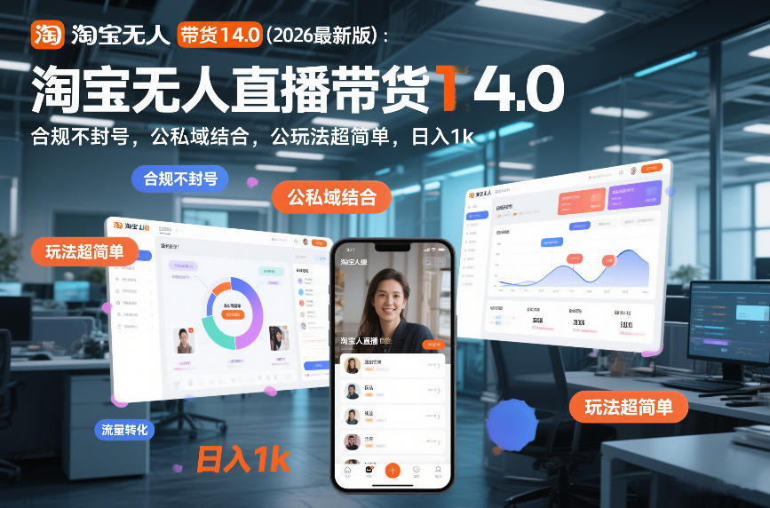淘宝无人直播带货14.0（2026最新版）：合规不封号，公私域结合，玩法超简单，日入1k+【揭秘】-最全资源库
