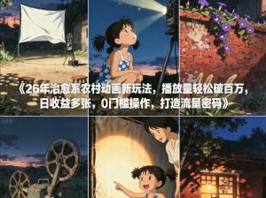 26年治愈系农村动画新玩法，播放量轻松破百万，日收益多张，0门槛操作，打造流量密码-最全资源库