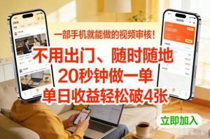 一部手机就能做的视频审核！不用出门，随时随地，20秒钟做一单，单日收益轻松破4张【揭秘】-最全资源库