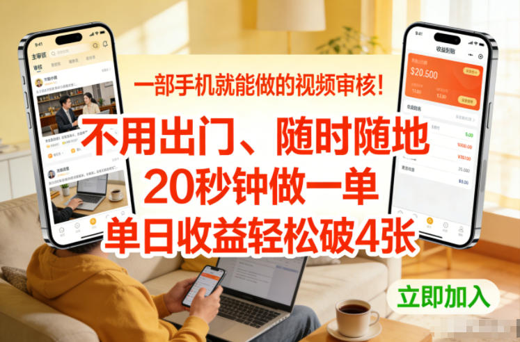 一部手机就能做的视频审核！不用出门，随时随地，20秒钟做一单，单日收益轻松破4张【揭秘】-最全资源库
