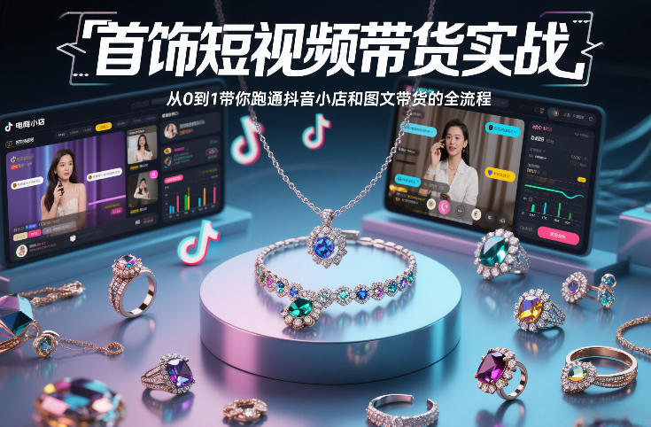 首饰短视频带货实战，从0到1带你跑通抖音小店和图文带货的全流程-最全资源库