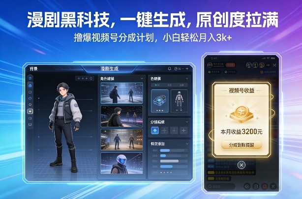 漫剧黑科技，一键生成，原创度拉满，撸爆视频号分成计划，小白轻松月入3k+-最全资源库