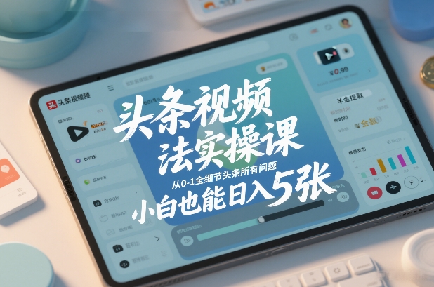 头条视频玩法实操课，从0-1全细节头条所有问题，小白也能日入5张-最全资源库