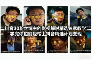 抖音30万粉丝博主的影视解说精选独家教学，学完你也能轻松上抖音精选计划变现-最全资源库