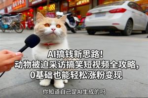 AI搞钱新思路！动物被迫采访搞笑短视频全攻略，0基础也能轻松涨粉变现-最全资源库