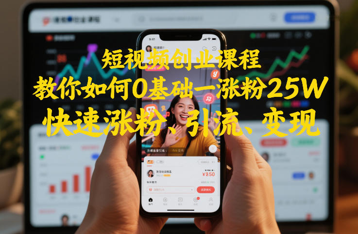 短视频创业课程，教你如何0基础一天涨粉25W，快速涨粉、引流、变现-最全资源库