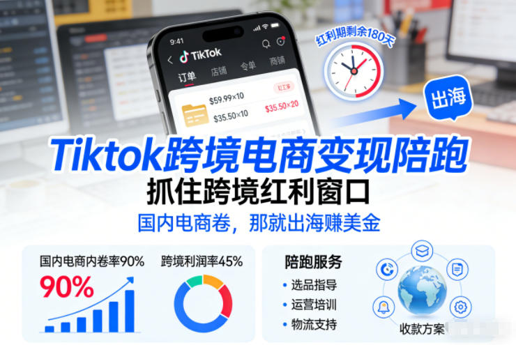 Tiktok跨境电商变现陪跑,抓住跨境红利窗口,国内电商卷,那就出海賺美金-最全资源库