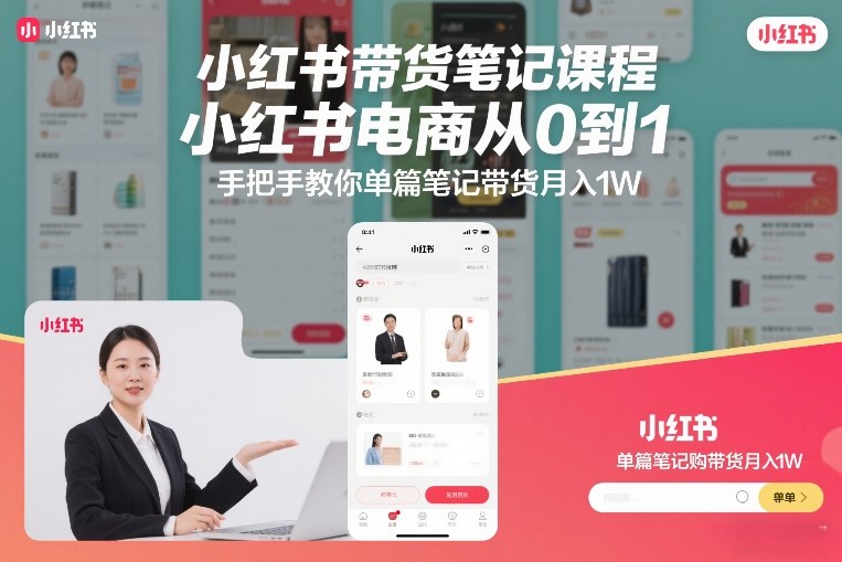 小红书带货笔记课程，小红书电商从0到1，手把手教你单篇笔记带货月入1W-最全资源库