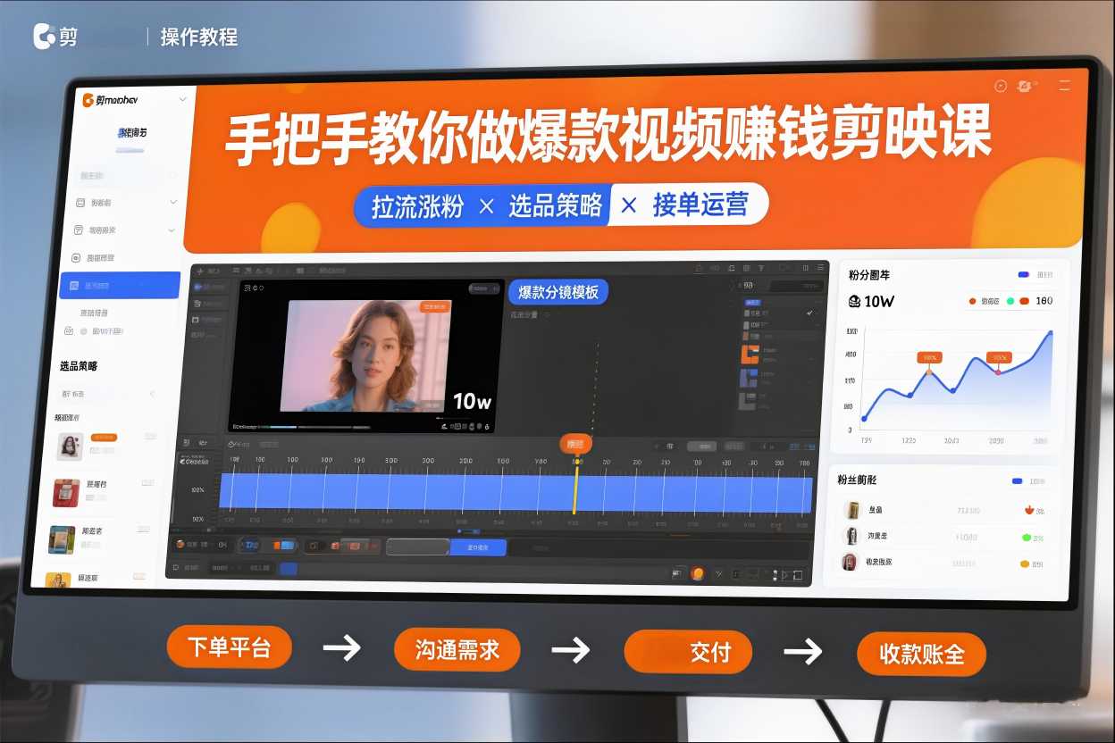 手把手教你做爆款视频赚钱剪映课，手把手教学拉流涨粉、选品策略和接单运营（更新2026）-最全资源库