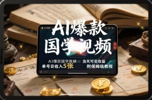 AI爆款国学视频，独家起号方法，小白直接上手，当天可见收益，单号日收入5张+附保姆级教程-最全资源库