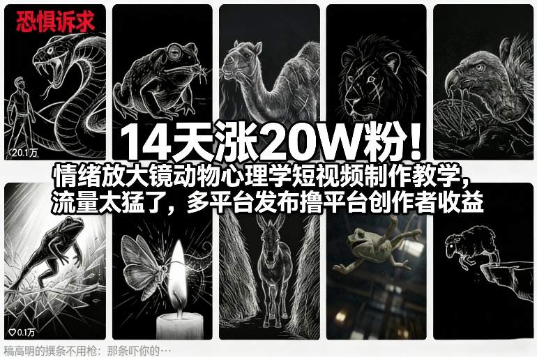 14天涨20W粉！情绪放大镜动物心理学短视频制作教学，流量太猛了，多平台发布撸平台创作者收益-最全资源库