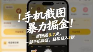 手机截图暴力掘金！两张图0.7米，一部手机搞定，轻松日入3张【揭秘】-最全资源库