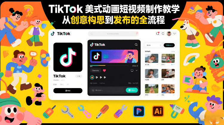 TikTok美式动画短视频制作教学，从创意构思到发布的全流程-最全资源库