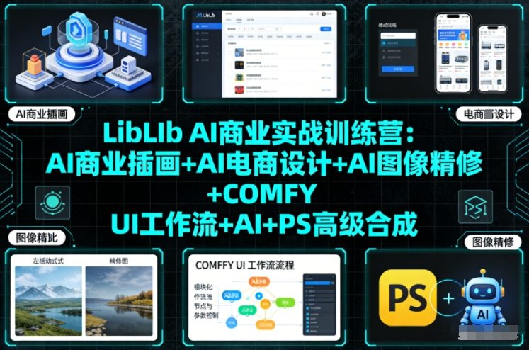 LibLIb AI商业实战训练营：AI商业插画+AI电商设计+AI图像精修+COMFY UI工作流+AI+PS高级合成-最全资源库