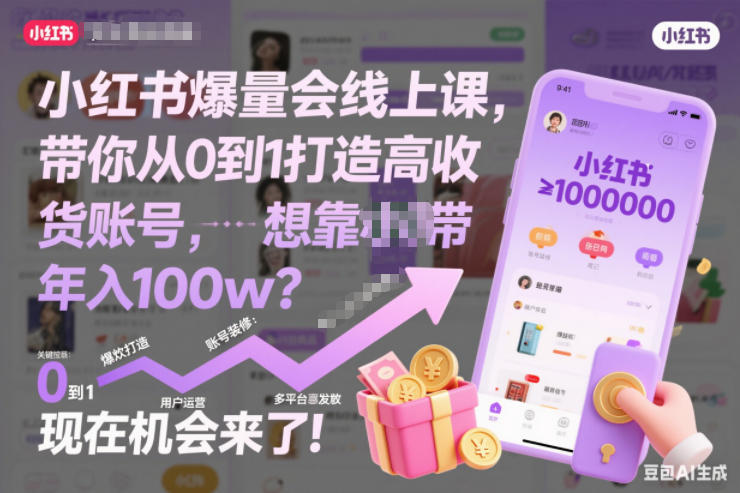 小红书爆量会线上课，带你从0到1打造高收益带货账号，想靠小红书带货年入100w？现在机会来了！-最全资源库