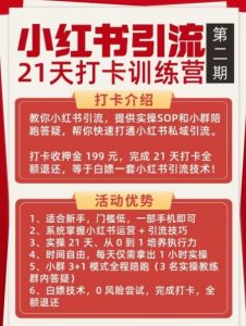 小红书引流21天打卡训练营第二期，助你快速打通小红书私域引流打粉-最全资源库