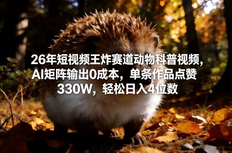 26年短视频王炸赛道动物科普视频，AI矩阵输出0成本，单条作品点赞330W，轻松日入4位数-最全资源库