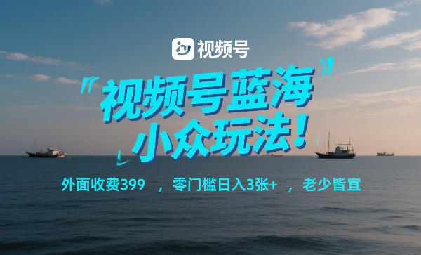 视频号蓝海小众玩法！外面收费399，零门槛日入3张+，老少皆宜-最全资源库