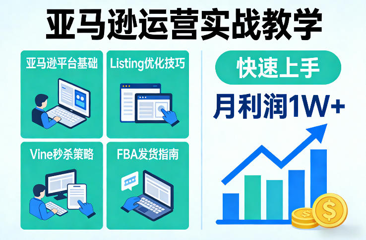 亚马逊运营实战教学，亚马逊平台+Listing优化+Vine秒杀+FBA发货等，快速上手，实现店铺月利润1W-最全资源库