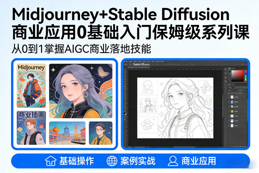 AIGC商业应用Midjourney+Stable Diffusion教程，0基础入门保姆级系列课-最全资源库
