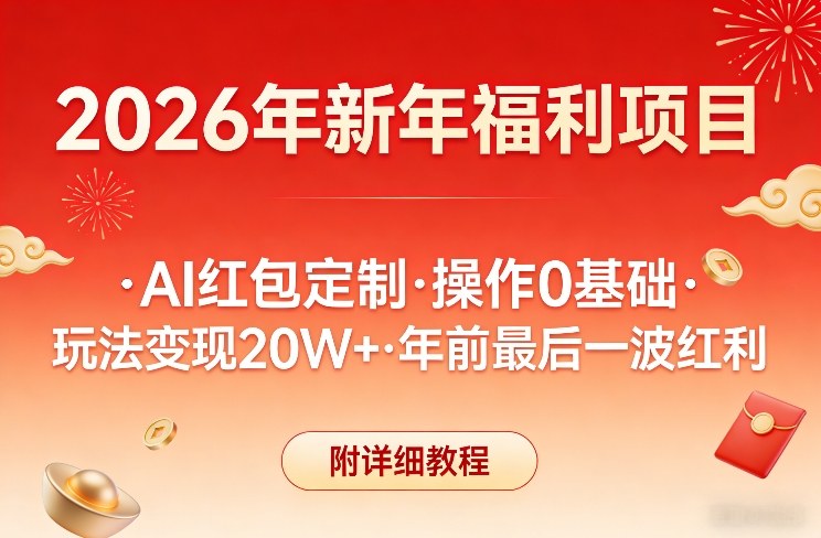 新年福利项目，AI红包定制，操作0基础，玩法变现20W+年前最后一波红利，附详细教程-最全资源库