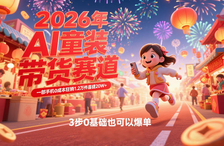 AI童装新春带货赛道，一部手机0成本狂销1.2万件喜提20W+，3步0基础也可以爆单-最全资源库