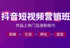 抖音短视频运营班,一门课学会作品上热门及涨粉技巧,引流转化剪辑变现(2026年5月)-最全资源库