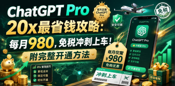 ChatGPT Pro 20x最省钱攻略：每月980，免税冲刺上车！附完整开通方法【文档】-最全资源库