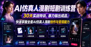 AI仿真人漫剧短剧训练营,30天实战特训,暴力输出成品,快速掌握全套AI仿真人漫剧创作与变现能力-最全资源库