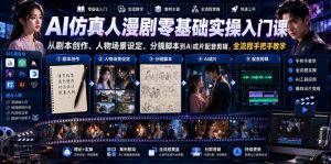 AI仿真人漫剧零基础实操入门课,从剧本创作、人物场景设定、分镜脚本到AI成片配音剪辑,全流程手把手教学-最全资源库