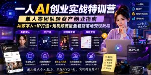 一人AI创业实战特训营,单人零团队轻资产创业指南,AI数字人+IP打造+短视频流量全套路落地变现教程-最全资源库