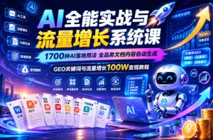 AI全能实战与流量增长系统课,1700种AI落地用法,全品类文档内容自动生成,GEO关键词与流量增长100W变现教程-最全资源库
