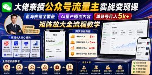 大佬亲授公众号流量主实战变现课,蓝海赛道全覆盖,AI量产原创内容,单账号月入5k+矩阵放大全流程教学-最全资源库