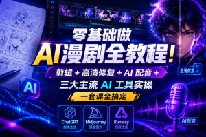 零基础做AI漫剧全教程!剪辑+高清修复+AI配音+三大主流AI工具实操,一套课全搞定-最全资源库