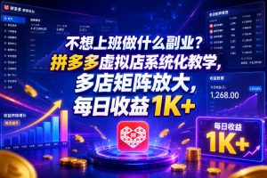 不想上班做什么副业?拼多多虚拟店系统化教学,多店矩阵放大,每日收益1K+【揭秘】-最全资源库