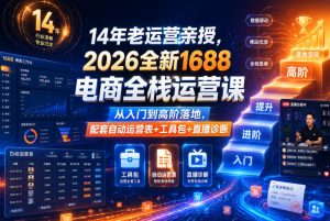 14年老运营亲授,2026全新1688电商全栈运营课,从入门到高阶落地,配套自动运营表+工具包+直播诊断等-最全资源库