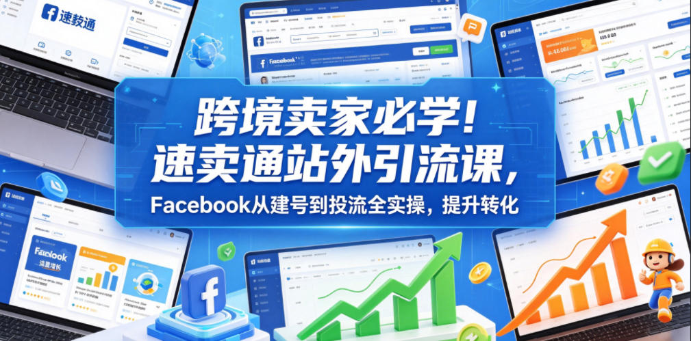跨境卖家必学！速卖通站外引流课，Facebook从建号到投流全实操，提升转化-最全资源库
