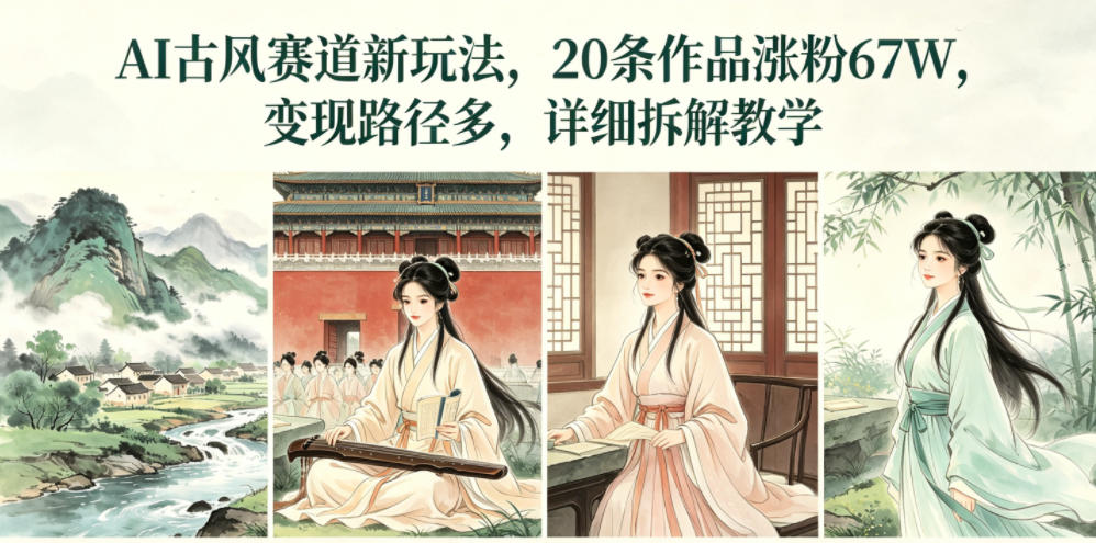 AI古风赛道新玩法，20条作品涨粉67W，变现路径多，详细拆解教学-最全资源库