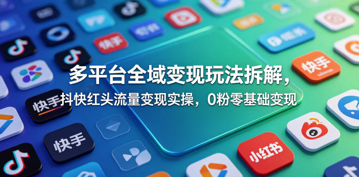 多平台全域变现玩法拆解，抖快红头流量变现实操，0粉零基础变现-最全资源库