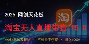 2026网创天花板,淘宝无人直播带货15.0,公域+私域双玩法,日入1k+,不违规不封号【揭秘】-最全资源库