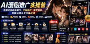 AI漫剧推广实操营|零基础低成本制作、正版授权、爆款剧本、剪辑运镜全变现实战课-最全资源库