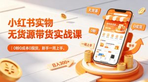 小红书实物无货源带货实战课｜0粉0成本0囤货，新手一周上手，日入300+（更新0702）-最全资源库